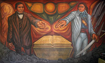 Guillermo Chávez Vega, mural Juárez i Kościuszko, 1968, Szkoła Podstawowa nr 85 w Warszawie