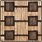 Drewniana tablica (2002) - materiał: drewno wierzbowe, zwęglone drewno sosnowe, kora, gwoździe, wymiary: 150 x 150 x 17 cm